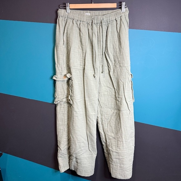 Roxy Green Wide Leg Pants with Relaxed Fit 100% cotton - Picture 4 of 14